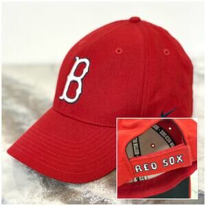 Y2K Nike Team MLB Boston Red Sox Hat Red White “B” Logo Adjustable Baseball Cap